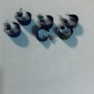 Vintage Colorful Star Patterned Petite Metal Half Moon Hoop Earrings - 3 Pairs